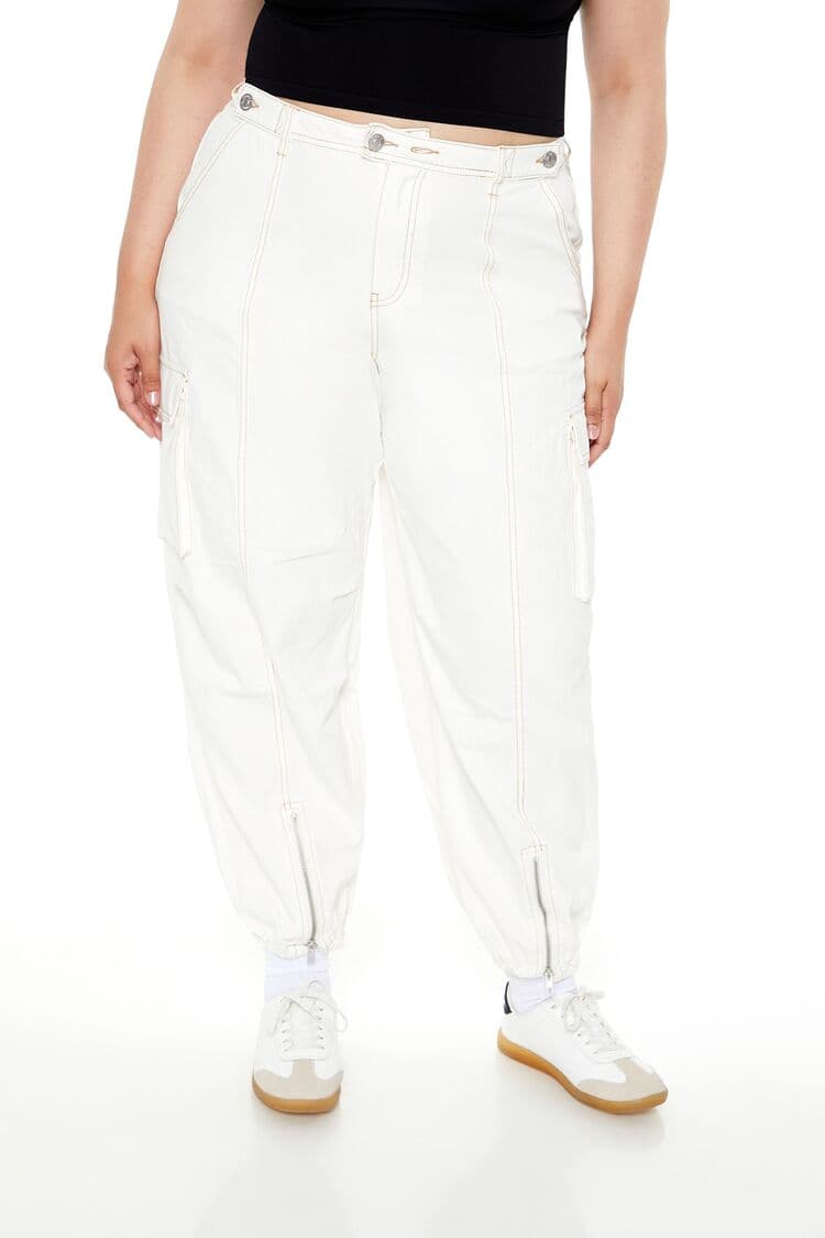 Plus Size Yüksek Bel Kargo Jogger Pantolon