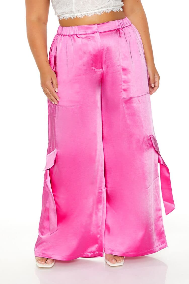 Plus Size Saten Kargo Pantolon