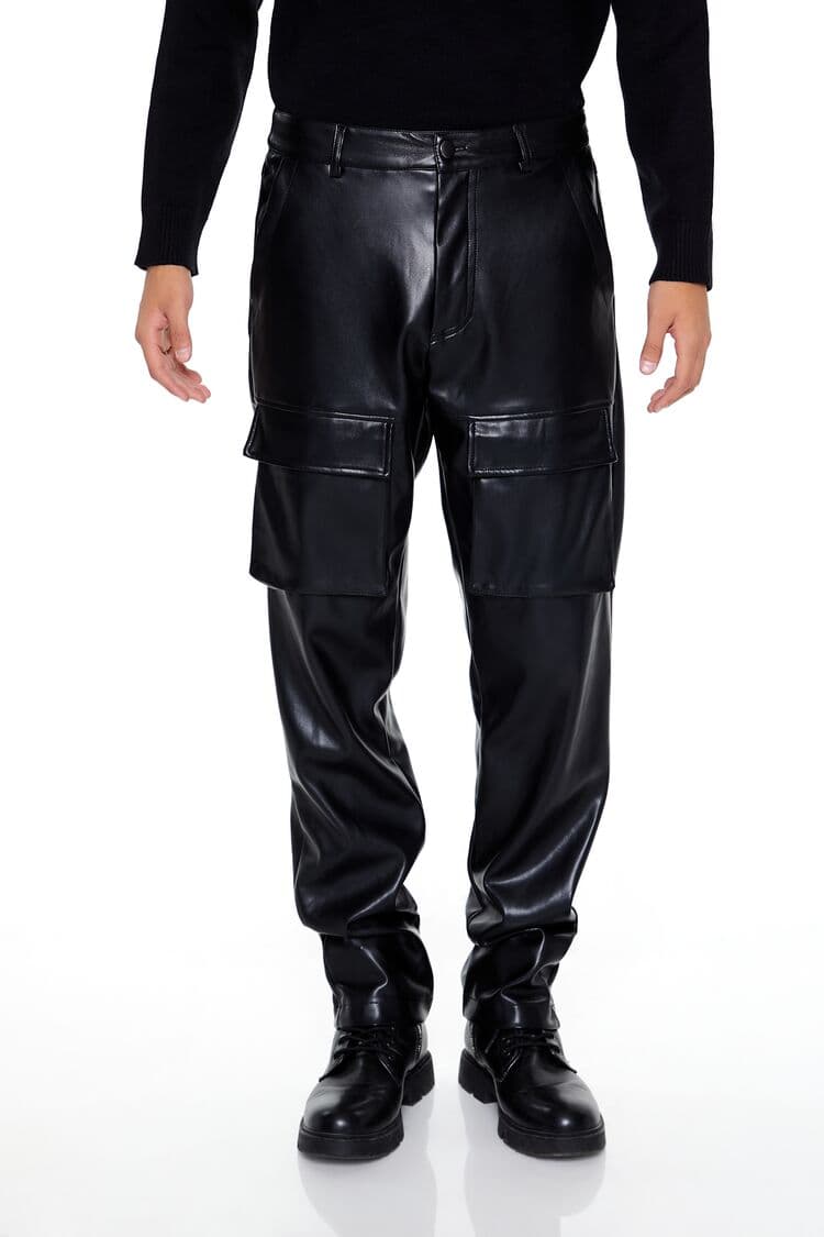 Slim-Fit Suni Deri Kargo Pantolon