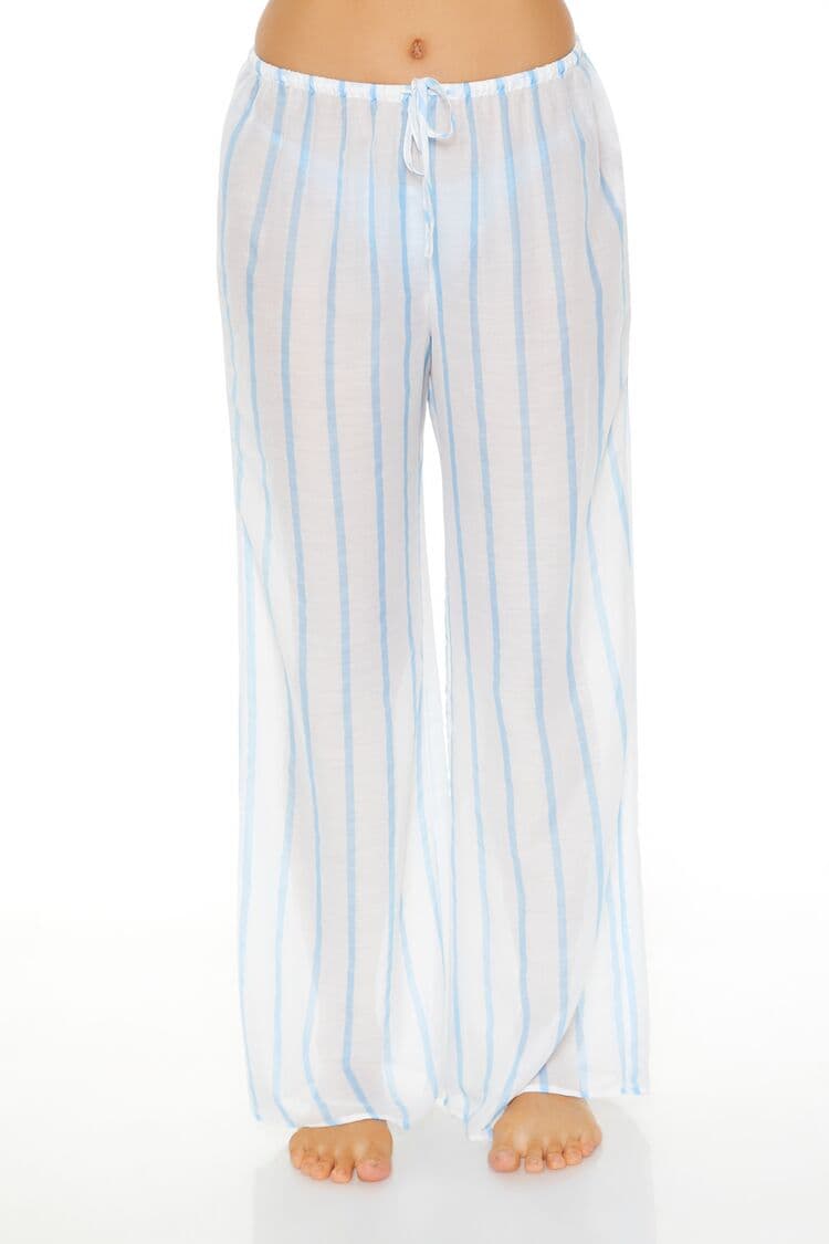 Çizgili Wide-Leg Pareo Pantolon