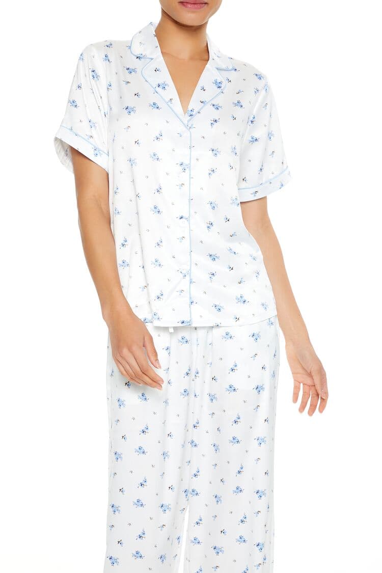 Çiçek Desenli Gömlek ve Pijama Altı Takımı