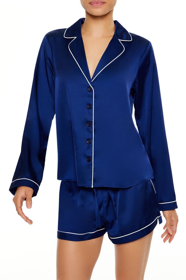 Şerit Detaylı Gömlek ve Şort Pijama Takımı