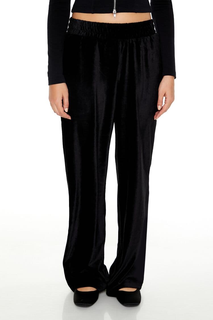 Kadife High-Rise Wide-Leg Pantolon