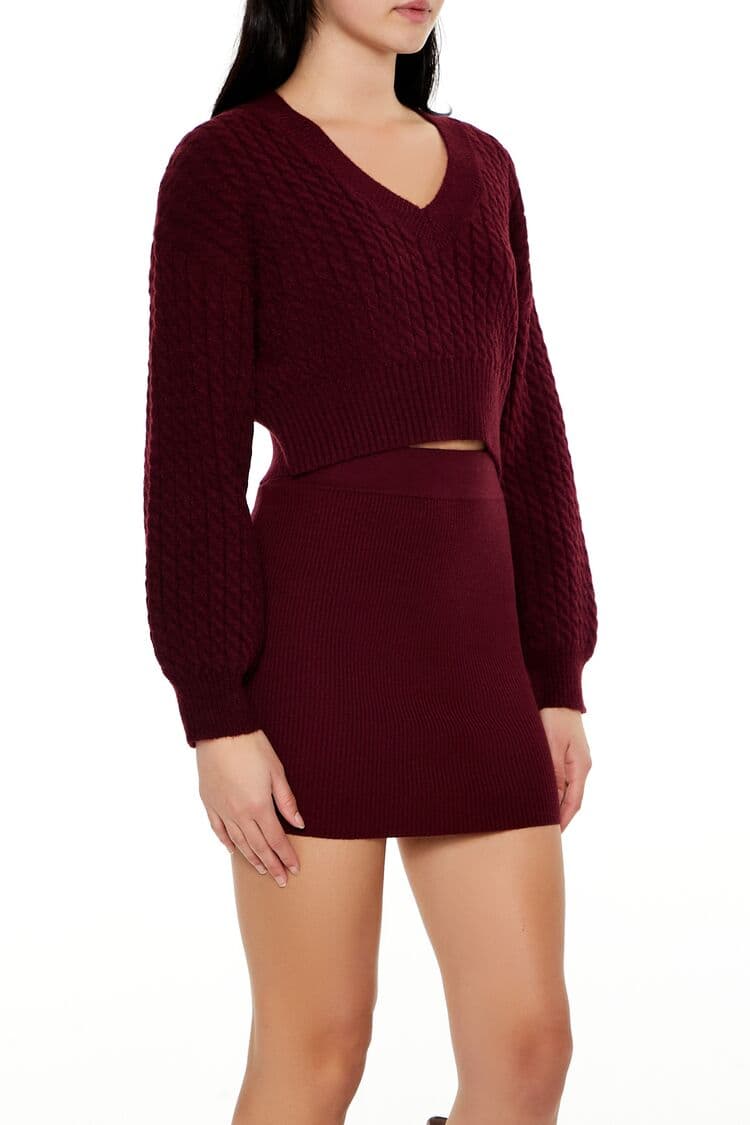 Örgü Desenli Crop Kazak