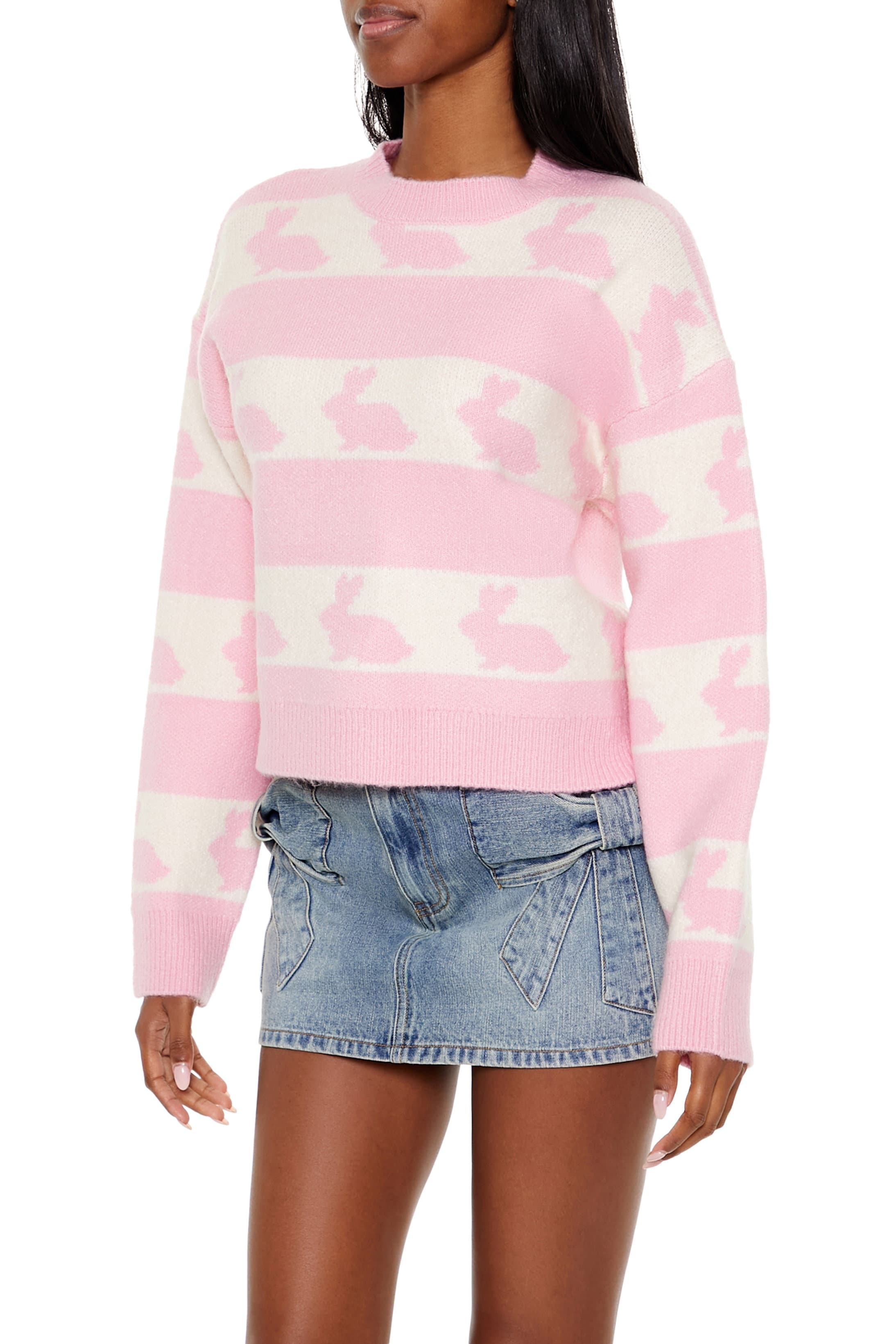 Çizgili Tavşan Desenli Kazak