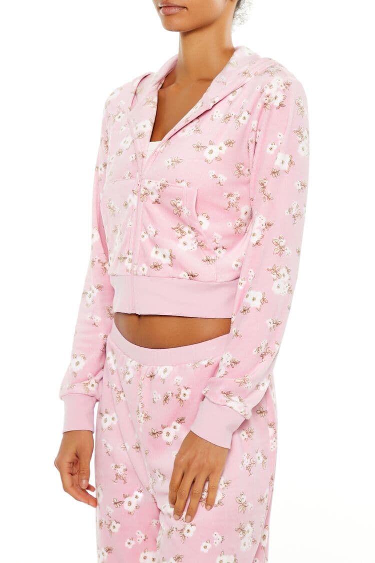 Çiçek Desenli Kapüşonlu Pijama Üst