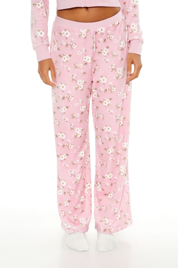 Çiçek Desenli Wide-Leg Pijama Altı