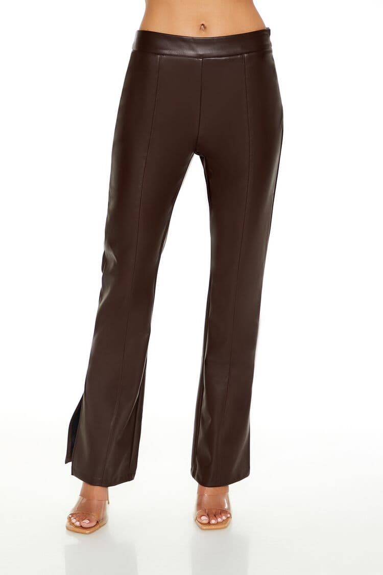 Suni Deri Flare Pantolon