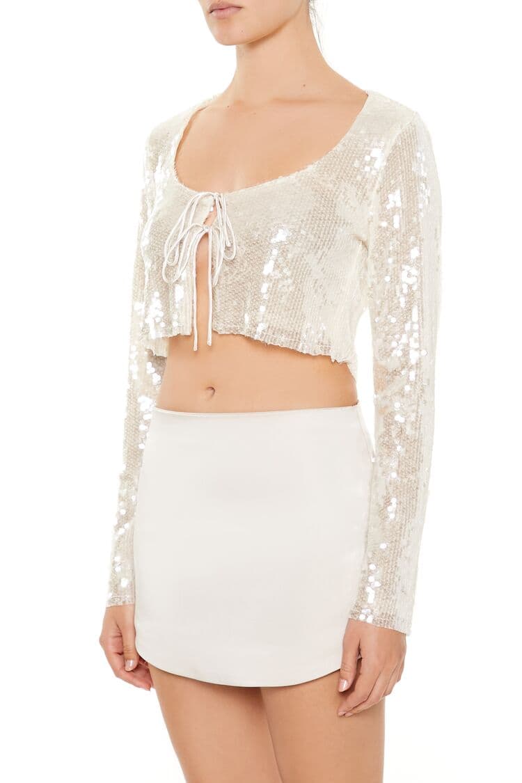 Pul Payetli Önden Açık Bluz