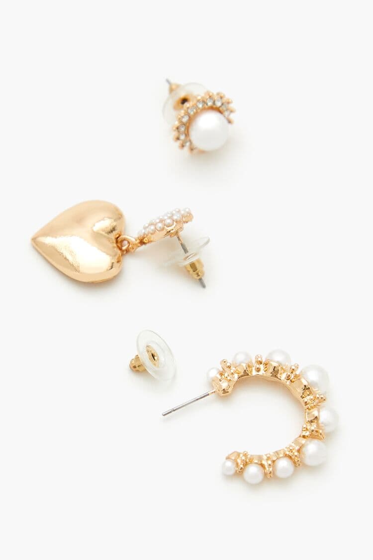 İnci Kalp Küpe Seti