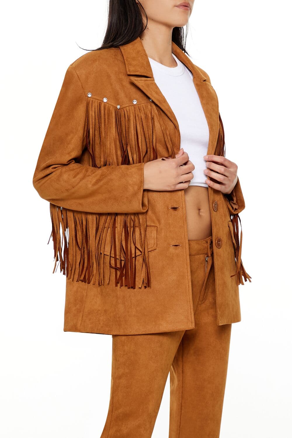 Püskül Detaylı Suni Süet Ceket