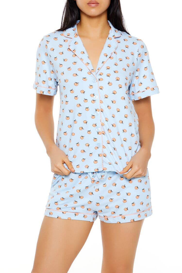 Şeftali Desenli Gömlek ve Şort Pijama Takımı
