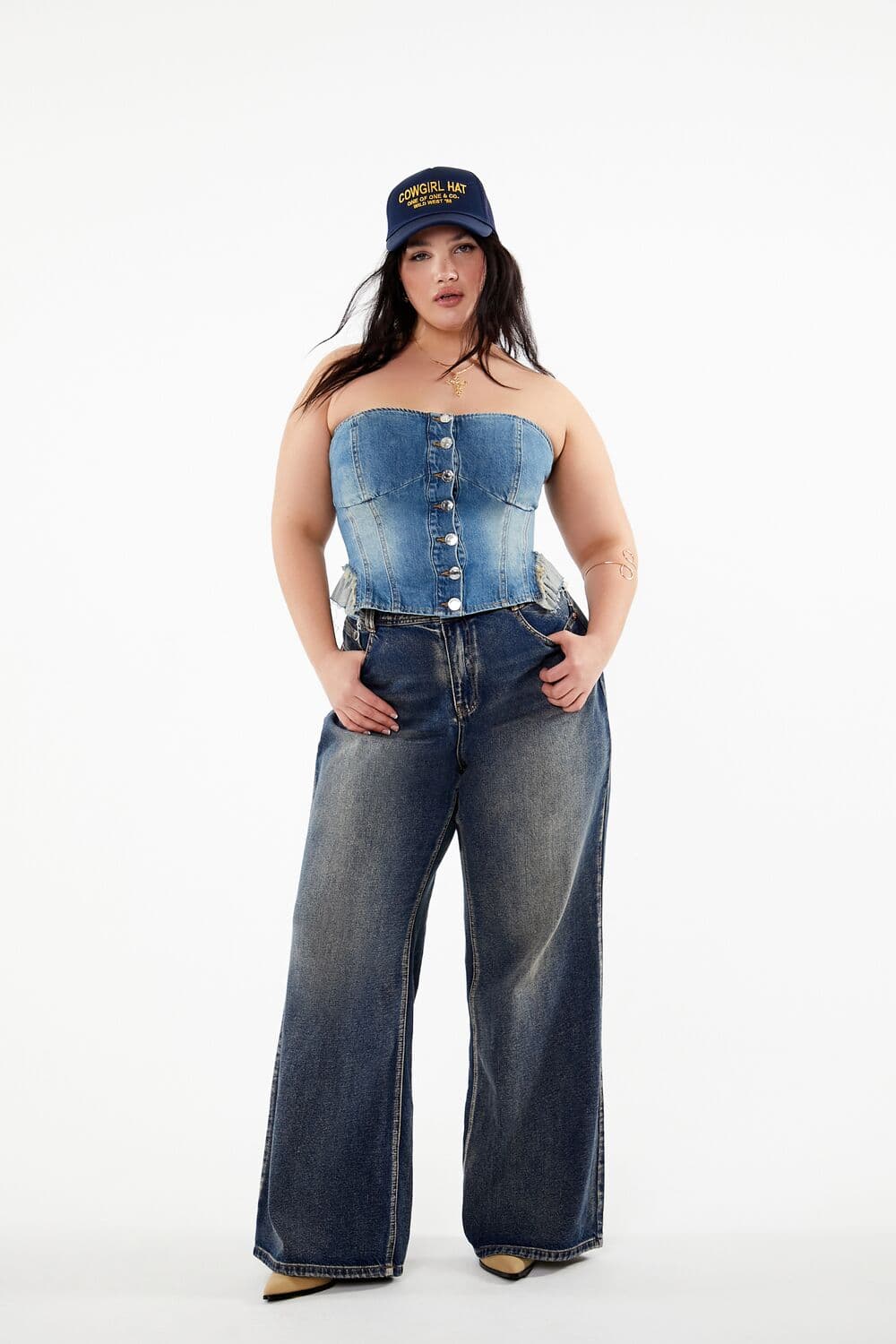 Plus Size Yüksek Bel Flare Jean Pantolon
