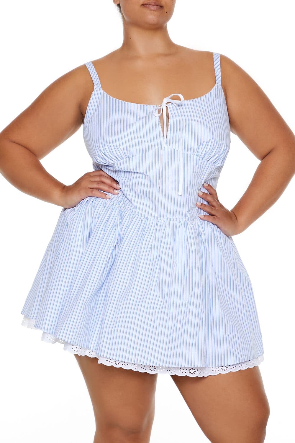 Plus Size Çizgili Mini Elbise