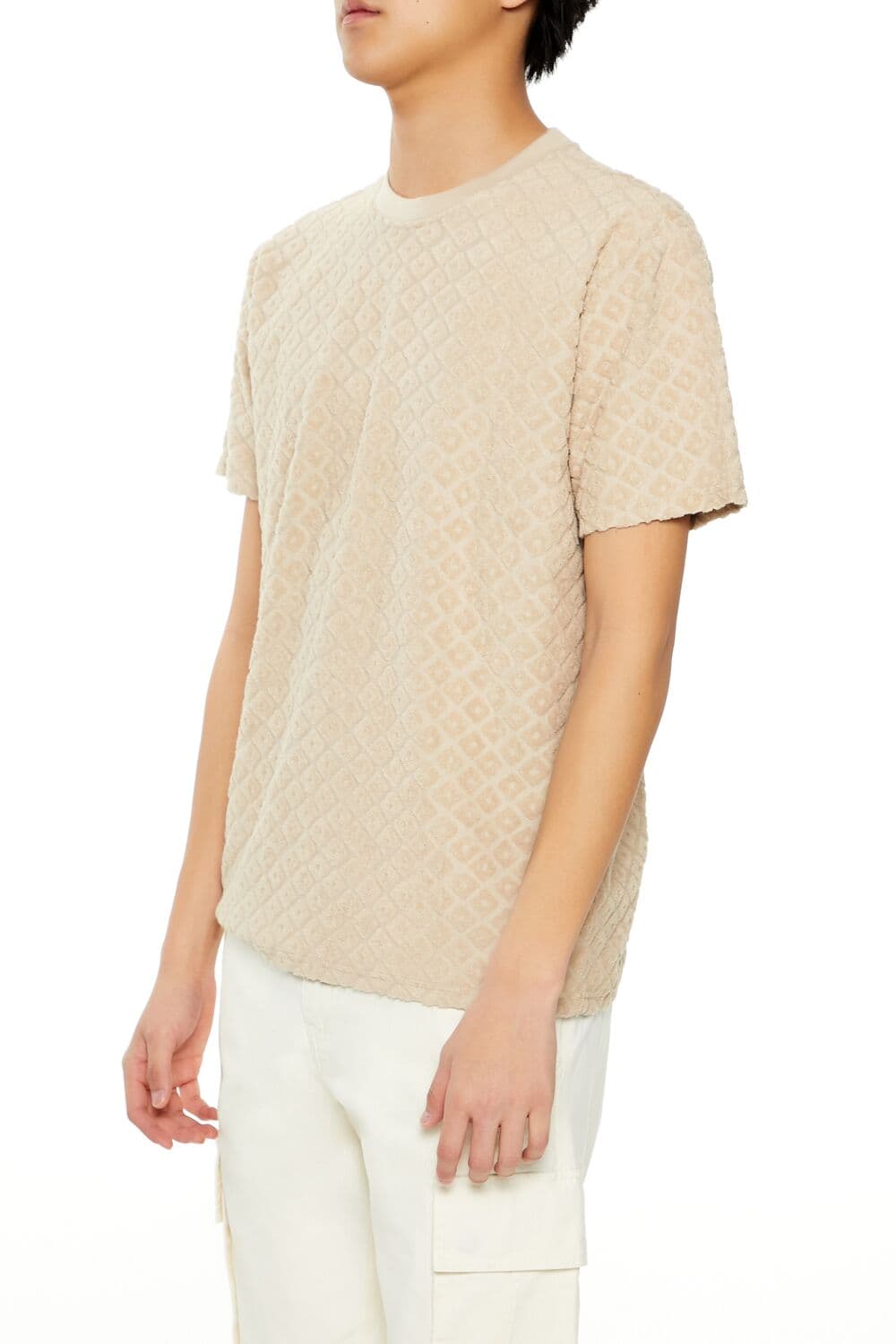 Kadife Dokulu Geometrik Desenli Tişört